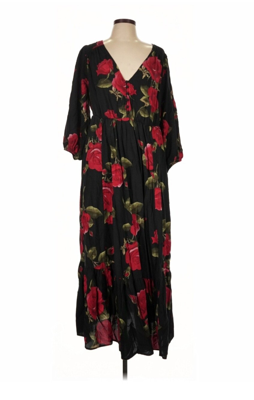 Torrid Black Maxi Dress with Red Rose Print - Picture 3 of 5